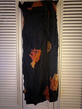 Chantik Black Maxi Skirt with Orange Print